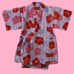 NWT Girl’s Lavender Floral Cotton Jinbei / Kimono with Shorts Size 100 3-4Y